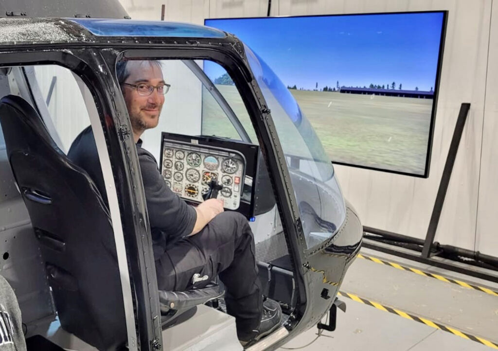 Line Pilot & Flight Instructor Joe Baugniet in the Helicopters Canada simulator.